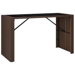 Berkfield Home Bar Table with Glass Top Brown 185x80x110 cm Poly Rattan - Size: 185 x 80 x 110 cm - thumbnail 2