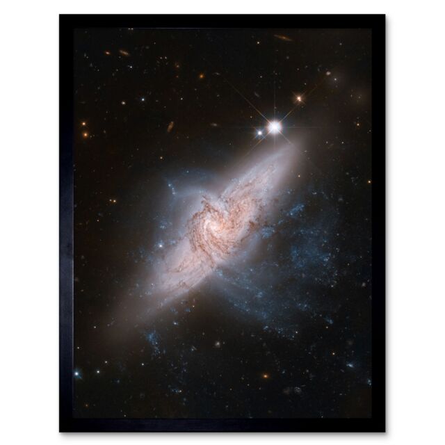 Artery8 Hubble Space Telescope Image Chance Alignment Between Galaxies Mimics A Cosmic Collision NGC 3314 Overlapping Galaxy Angle Art Print Framed - image 1