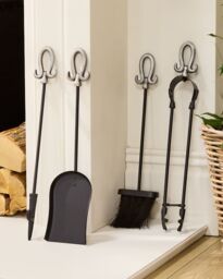 Dibor PEWTER Handled Free Standing Companion Set with Black & Nickel Log Bucket in Silver - thumbnail 3