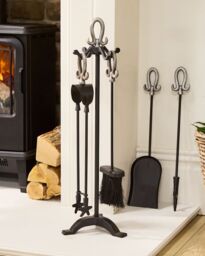 Dibor PEWTER Handled Free Standing Companion Set with Black & Nickel Log Bucket in Silver - thumbnail 2
