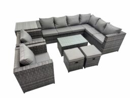 Fimous Rattan Garden Furniture Set with 2 Chairs 2 Small Stools Side Table in Dark Grey - thumbnail 1