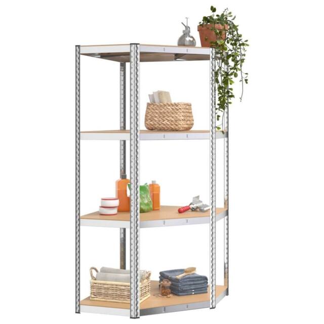 Berkfield Home Sturdy 4-Layer Corner Shelf Silver Steel&Engineered Wood - image 1