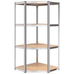 Berkfield Home Sturdy 4-Layer Corner Shelf Silver Steel&Engineered Wood - thumbnail 4