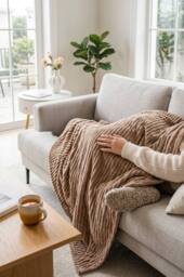 Dyzi Large Supersoft Ribbed Jacquard Fleece Throw Blanket 200 x 240cm in Light Brown - Size: 200 cm x 240 cm - thumbnail 3