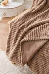 Dyzi Large Supersoft Ribbed Jacquard Fleece Throw Blanket 200 x 240cm in Light Brown - Size: 200 cm x 240 cm - thumbnail 4