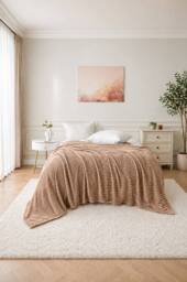 Dyzi Large Supersoft Ribbed Jacquard Fleece Throw Blanket 200 x 240cm in Light Brown - Size: 200 cm x 240 cm - thumbnail 1