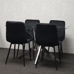 KOSY KOALA Modern Rectangle Glass Dining Table Set With 4 Black Velvet Chairs Dining Room Furniture in Brown - thumbnail 4