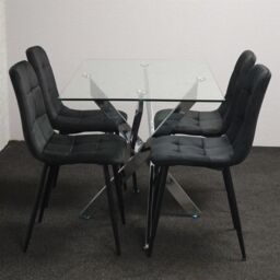 KOSY KOALA Modern Rectangle Glass Dining Table Set With 4 Black Velvet Chairs Dining Room Furniture in Brown - thumbnail 3
