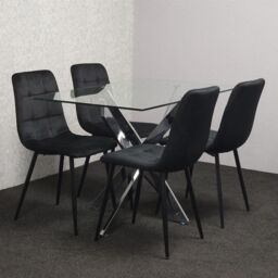 KOSY KOALA Modern Rectangle Glass Dining Table Set With 4 Black Velvet Chairs Dining Room Furniture in Brown - thumbnail 2