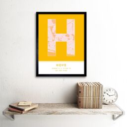 "Wee Blue Coo Wall Art Print Hove England United Kingdom City Map Modern Typography Stylish Letter Framed Word in Yellow - Size: W12"" x H16""" - thumbnail 2