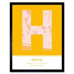 "Wee Blue Coo Wall Art Print Hove England United Kingdom City Map Modern Typography Stylish Letter Framed Word in Yellow - Size: W12"" x H16""" - thumbnail 1