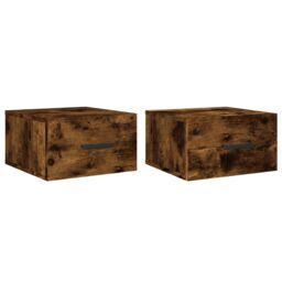 Berkfield Home Wall-mounted Bedside Cabinets 2 pcs Smoked Oak 35x35x20 cm in Brown - Size: 35 x 35 x 20 cm - thumbnail 2