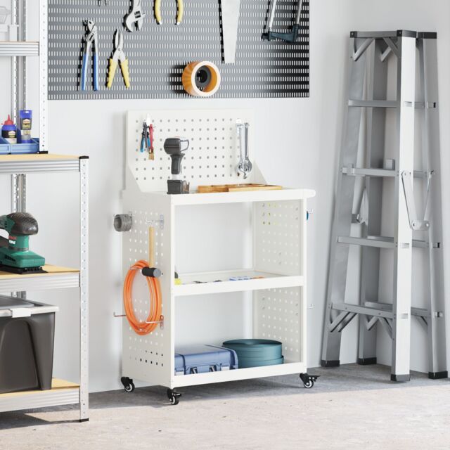 Berkfield Home Tool Trolley with Shelf with Wheel with Storage Manual White 65 x 35 x 111 cm Metal - image 1