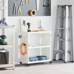 Berkfield Home Tool Trolley with Shelf with Wheel with Storage Manual White 65 x 35 x 111 cm Metal - thumbnail 1