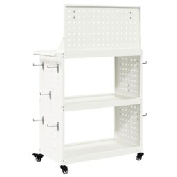Berkfield Home Tool Trolley with Shelf with Wheel with Storage Manual White 65 x 35 x 111 cm Metal - thumbnail 7