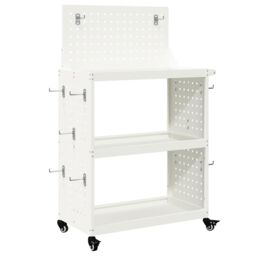 Berkfield Home Tool Trolley with Shelf with Wheel with Storage Manual White 65 x 35 x 111 cm Metal - thumbnail 2