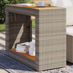 Berkfield Home Garden Side Table with Wooden Top Grey 100x40x75 cm Poly Rattan - Size: 100 x 40 x 75 cm - thumbnail 2