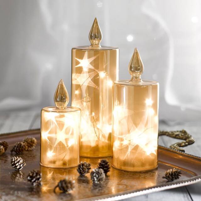 mysmartbuy 3 x LED Glass Reflective Star Candles Seasonal Home Decor in Warm White