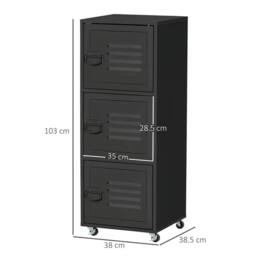 Nordara Black 3‑Tier Rolling Storage Cabinet Mobile File Cabinet - Size: 100 cm x 100 cm - thumbnail 2