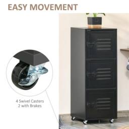 Nordara Black 3‑Tier Rolling Storage Cabinet Mobile File Cabinet - Size: 100 cm x 100 cm - thumbnail 4