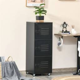 Nordara Black 3‑Tier Rolling Storage Cabinet Mobile File Cabinet - Size: 100 cm x 100 cm - thumbnail 3