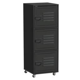 Nordara Black 3‑Tier Rolling Storage Cabinet Mobile File Cabinet - Size: 100 cm x 100 cm - thumbnail 1