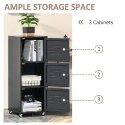 Nordara Black 3‑Tier Rolling Storage Cabinet Mobile File Cabinet - Size: 100 cm x 100 cm - thumbnail 6