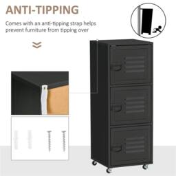 Nordara Black 3‑Tier Rolling Storage Cabinet Mobile File Cabinet - Size: 100 cm x 100 cm - thumbnail 5