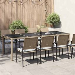 Berkfield Home Garden Table Beige 250x100x75 cm Tempered Glass & Poly Rattan - Size: 250 x 100 x 75 cm - thumbnail 2