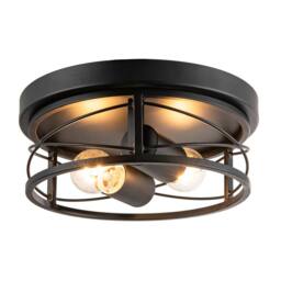 Happy Homewares Industrial Vintage Black Round Flush Ceiling Light with Wire Design - thumbnail 2