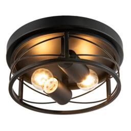 Happy Homewares Industrial Vintage Black Round Flush Ceiling Light with Wire Design - thumbnail 6