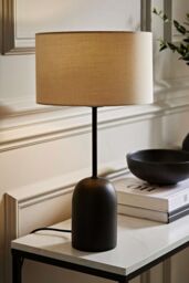ValueLights Kaiden Black Dome Table Lamp with Fabric Drum Lamp Shade & Bulb in Cream - thumbnail 2