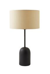 ValueLights Kaiden Black Dome Table Lamp with Fabric Drum Lamp Shade & Bulb in Cream - thumbnail 6