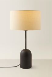 ValueLights Kaiden Black Dome Table Lamp with Fabric Drum Lamp Shade & Bulb in Cream - thumbnail 3