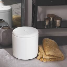 Wyld and Coco Glamour Pouffe White Faux Leather Storage Stool 40 x 38 cm - thumbnail 1