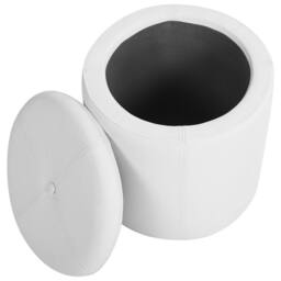 Wyld and Coco Glamour Pouffe White Faux Leather Storage Stool 40 x 38 cm - thumbnail 5