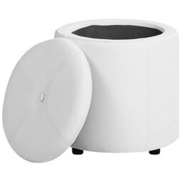 Wyld and Coco Glamour Pouffe White Faux Leather Storage Stool 40 x 38 cm - thumbnail 4
