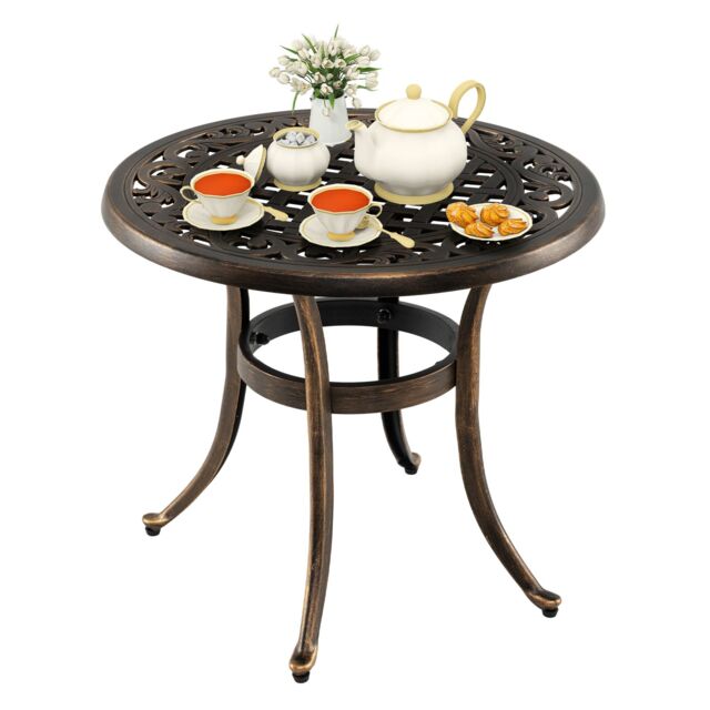 Gymax Cast Aluminum Patio Side Table 60 CM Round Outdoor Coffee Table-Bronze in Bronze - image 1