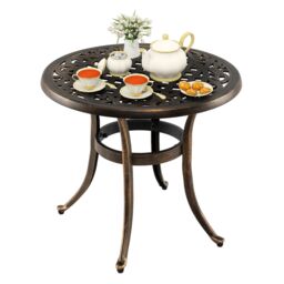 Gymax Cast Aluminum Patio Side Table 60 CM Round Outdoor Coffee Table-Bronze in Bronze - thumbnail 1