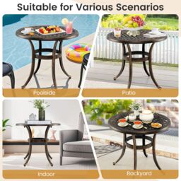Gymax Cast Aluminum Patio Side Table 60 CM Round Outdoor Coffee Table-Bronze in Bronze - thumbnail 5