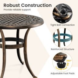Gymax Cast Aluminum Patio Side Table 60 CM Round Outdoor Coffee Table-Bronze in Bronze - thumbnail 6