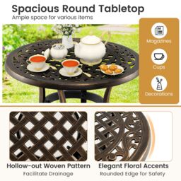 Gymax Cast Aluminum Patio Side Table 60 CM Round Outdoor Coffee Table-Bronze in Bronze - thumbnail 7
