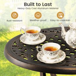 Gymax Cast Aluminum Patio Side Table 60 CM Round Outdoor Coffee Table-Bronze in Bronze - thumbnail 8