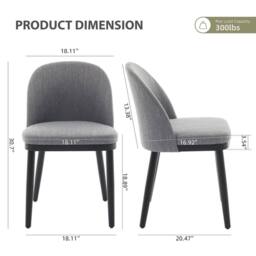 FORGEVIO 2 Pack Linen Upholstered Dining Chairs Cushioned Seats Gray in Grey - thumbnail 2