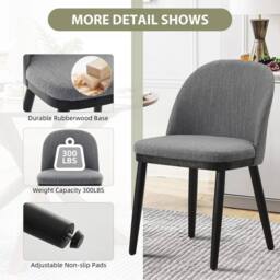 FORGEVIO 2 Pack Linen Upholstered Dining Chairs Cushioned Seats Gray in Grey - thumbnail 3