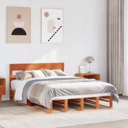 Berkfield Home Bed Frame without Mattress Wax Brown 150x200 cm King Size Solid Wood Pine - thumbnail 1