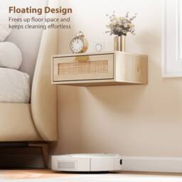 HOMCOM Floating Bedside Tables Set of 2, Boho Nightstands with Rattan Drawer in Natural - Size: 40 cm x 30 cm - thumbnail 6