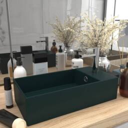 Berkfield Home Bathroom Sink with Overflow Ceramic Dark Green - thumbnail 2