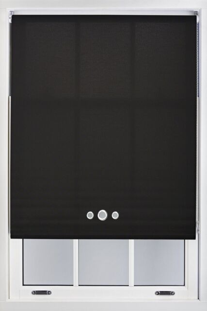 Furnished Black Daylight Roller Blind with Triple Chrome Round Eyelets - Trimmable Window Shade - Size: 120 cm width x 210 cm drop - image 1