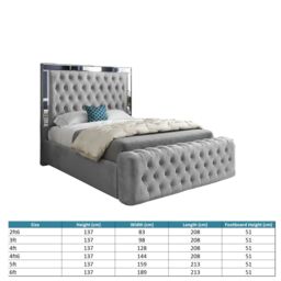 KDMD Marino Mirror Upholstered Soft Velvet Grey Bed Frame - Size: Small Double - thumbnail 4
